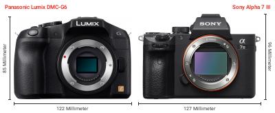 Größenvergleich: Panasonic Lumix DMC-G6 vs. Sony Alpha 7 III