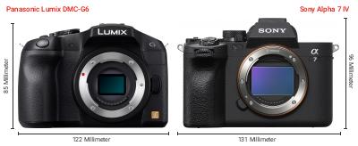 Größenvergleich: Panasonic Lumix DMC-G6 vs. Sony Alpha 7 IV Größenvergleich: Panasonic Lumix DMC-G6 vs. Sony Alpha 7 IV