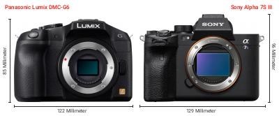 Größenvergleich: Panasonic Lumix DMC-G6 vs. Sony Alpha 7S III