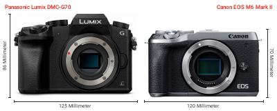 Größenvergleich: Panasonic Lumix DMC-G70 vs. Canon EOS M6 Mark II Größenvergleich: Panasonic Lumix DMC-G70 vs. Canon EOS M6 Mark II