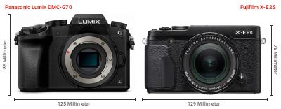 Größenvergleich: Panasonic Lumix DMC-G70 vs. Fujifilm X-E2S