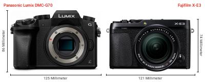 Größenvergleich: Panasonic Lumix DMC-G70 vs. Fujifilm X-E3