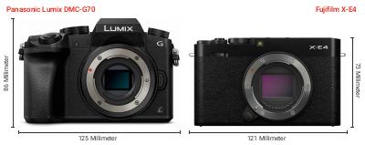 Größenvergleich: Panasonic Lumix DMC-G70 vs. Fujifilm X-E4