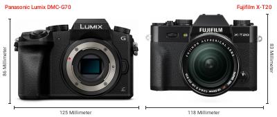 Größenvergleich: Panasonic Lumix DMC-G70 vs. Fujifilm X-T20