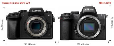 Größenvergleich: Panasonic Lumix DMC-G70 vs. Nikon Z50 II Größenvergleich: Panasonic Lumix DMC-G70 vs. Nikon Z50 II