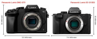 Größenvergleich: Panasonic Lumix DMC-G70 vs. Panasonic Lumix DC-G100D Größenvergleich: Panasonic Lumix DMC-G70 vs. Panasonic Lumix DC-G100D