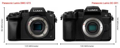 Größenvergleich: Panasonic Lumix DMC-G70 vs. Panasonic Lumix DC-G91 Größenvergleich: Panasonic Lumix DMC-G70 vs. Panasonic Lumix DC-G91