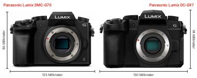 Größenvergleich: Panasonic Lumix DMC-G70 vs. Panasonic Lumix DC-G97 Größenvergleich: Panasonic Lumix DMC-G70 vs. Panasonic Lumix DC-G97