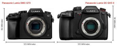 Größenvergleich: Panasonic Lumix DMC-G70 vs. Panasonic Lumix DC-GH5 II Größenvergleich: Panasonic Lumix DMC-G70 vs. Panasonic Lumix DC-GH5 II