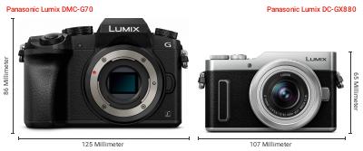 Größenvergleich: Panasonic Lumix DMC-G70 vs. Panasonic Lumix DC-GX880 Größenvergleich: Panasonic Lumix DMC-G70 vs. Panasonic Lumix DC-GX880