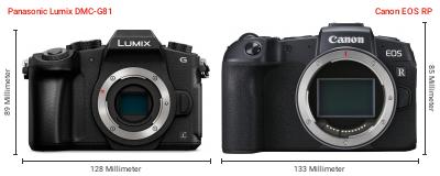 Größenvergleich: Panasonic Lumix DMC-G81 vs. Canon EOS RP Größenvergleich: Panasonic Lumix DMC-G81 vs. Canon EOS RP