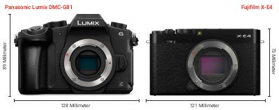 Größenvergleich: Panasonic Lumix DMC-G81 vs. Fujifilm X-E4 Größenvergleich: Panasonic Lumix DMC-G81 vs. Fujifilm X-E4