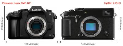 Größenvergleich: Panasonic Lumix DMC-G81 vs. Fujifilm X-Pro3