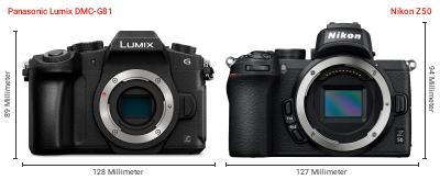 Größenvergleich: Panasonic Lumix DMC-G81 vs. Nikon Z50 Größenvergleich: Panasonic Lumix DMC-G81 vs. Nikon Z50