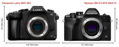 Größenvergleich: Panasonic Lumix DMC-G81 vs. OM System OM-D E-M10 Mark IV Größenvergleich: Panasonic Lumix DMC-G81 vs. OM System OM-D E-M10 Mark IV