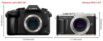 Größenvergleich: Panasonic Lumix DMC-G81 vs. OM System PEN E-PL9 Größenvergleich: Panasonic Lumix DMC-G81 vs. OM System PEN E-PL9