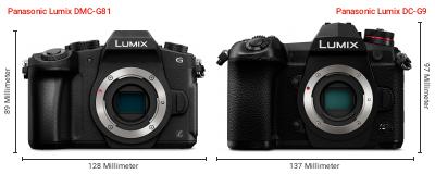 Größenvergleich: Panasonic Lumix DMC-G81 vs. Panasonic Lumix DC-G9 Größenvergleich: Panasonic Lumix DMC-G81 vs. Panasonic Lumix DC-G9