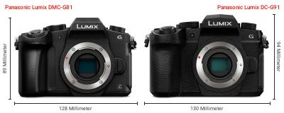 Größenvergleich: Panasonic Lumix DMC-G81 vs. Panasonic Lumix DC-G91 Größenvergleich: Panasonic Lumix DMC-G81 vs. Panasonic Lumix DC-G91