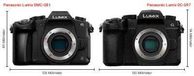 Größenvergleich: Panasonic Lumix DMC-G81 vs. Panasonic Lumix DC-G97 Größenvergleich: Panasonic Lumix DMC-G81 vs. Panasonic Lumix DC-G97