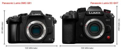 Größenvergleich: Panasonic Lumix DMC-G81 vs. Panasonic Lumix DC-GH7 Größenvergleich: Panasonic Lumix DMC-G81 vs. Panasonic Lumix DC-GH7
