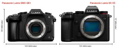 Größenvergleich: Panasonic Lumix DMC-G81 vs. Panasonic Lumix DC-S5 Größenvergleich: Panasonic Lumix DMC-G81 vs. Panasonic Lumix DC-S5