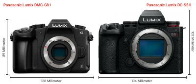 Größenvergleich: Panasonic Lumix DMC-G81 vs. Panasonic Lumix DC-S5 II Größenvergleich: Panasonic Lumix DMC-G81 vs. Panasonic Lumix DC-S5 II