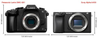 Größenvergleich: Panasonic Lumix DMC-G81 vs. Sony Alpha 6400 Größenvergleich: Panasonic Lumix DMC-G81 vs. Sony Alpha 6400