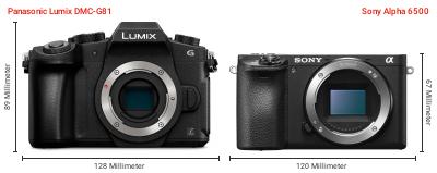 Größenvergleich: Panasonic Lumix DMC-G81 vs. Sony Alpha 6500 Größenvergleich: Panasonic Lumix DMC-G81 vs. Sony Alpha 6500