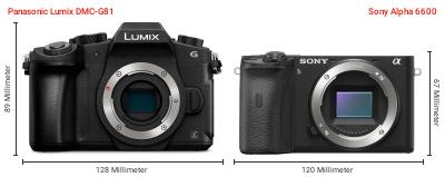 Größenvergleich: Panasonic Lumix DMC-G81 vs. Sony Alpha 6600 Größenvergleich: Panasonic Lumix DMC-G81 vs. Sony Alpha 6600