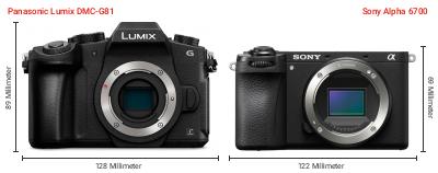 Größenvergleich: Panasonic Lumix DMC-G81 vs. Sony Alpha 6700 Größenvergleich: Panasonic Lumix DMC-G81 vs. Sony Alpha 6700