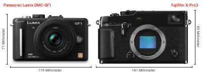 Größenvergleich: Panasonic Lumix DMC-GF1 vs. Fujifilm X-Pro3 Größenvergleich: Panasonic Lumix DMC-GF1 vs. Fujifilm X-Pro3