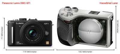 Größenvergleich: Panasonic Lumix DMC-GF1 vs. Hasselblad Lunar Größenvergleich: Panasonic Lumix DMC-GF1 vs. Hasselblad Lunar