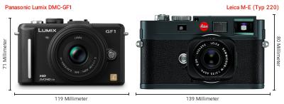 Größenvergleich: Panasonic Lumix DMC-GF1 vs. Leica M-E (Typ 220) Größenvergleich: Panasonic Lumix DMC-GF1 vs. Leica M-E (Typ 220)