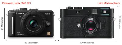 Größenvergleich: Panasonic Lumix DMC-GF1 vs. Leica M Monochrom Größenvergleich: Panasonic Lumix DMC-GF1 vs. Leica M Monochrom