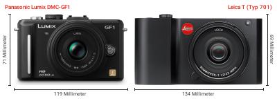 Größenvergleich: Panasonic Lumix DMC-GF1 vs. Leica T (Typ 701) Größenvergleich: Panasonic Lumix DMC-GF1 vs. Leica T (Typ 701)
