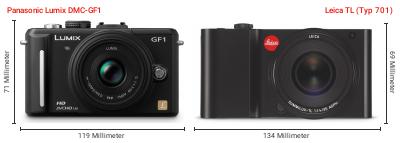Größenvergleich: Panasonic Lumix DMC-GF1 vs. Leica TL (Typ 701) Größenvergleich: Panasonic Lumix DMC-GF1 vs. Leica TL (Typ 701)