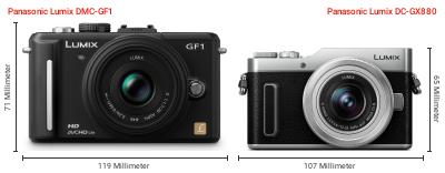 Größenvergleich: Panasonic Lumix DMC-GF1 vs. Panasonic Lumix DC-GX880 Größenvergleich: Panasonic Lumix DMC-GF1 vs. Panasonic Lumix DC-GX880