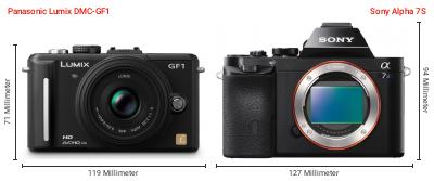 Größenvergleich: Panasonic Lumix DMC-GF1 vs. Sony Alpha 7S Größenvergleich: Panasonic Lumix DMC-GF1 vs. Sony Alpha 7S