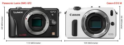 Größenvergleich: Panasonic Lumix DMC-GF2 vs. Canon EOS M Größenvergleich: Panasonic Lumix DMC-GF2 vs. Canon EOS M