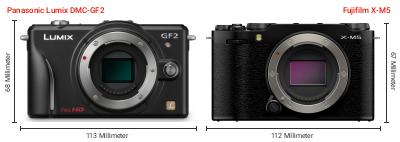 Größenvergleich: Panasonic Lumix DMC-GF2 vs. Fujifilm X-M5 Größenvergleich: Panasonic Lumix DMC-GF2 vs. Fujifilm X-M5