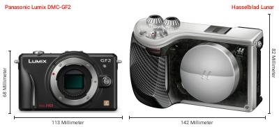 Größenvergleich: Panasonic Lumix DMC-GF2 vs. Hasselblad Lunar Größenvergleich: Panasonic Lumix DMC-GF2 vs. Hasselblad Lunar