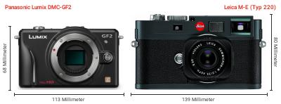 Größenvergleich: Panasonic Lumix DMC-GF2 vs. Leica M-E (Typ 220) Größenvergleich: Panasonic Lumix DMC-GF2 vs. Leica M-E (Typ 220)
