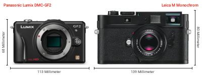 Größenvergleich: Panasonic Lumix DMC-GF2 vs. Leica M Monochrom Größenvergleich: Panasonic Lumix DMC-GF2 vs. Leica M Monochrom