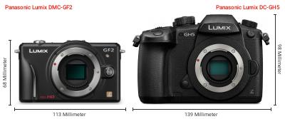 Größenvergleich: Panasonic Lumix DMC-GF2 vs. Panasonic Lumix DC-GH5