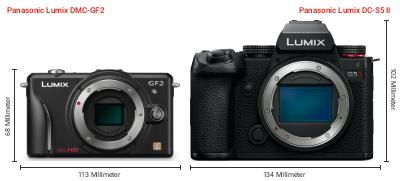 Größenvergleich: Panasonic Lumix DMC-GF2 vs. Panasonic Lumix DC-S5 II Größenvergleich: Panasonic Lumix DMC-GF2 vs. Panasonic Lumix DC-S5 II