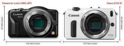 Größenvergleich: Panasonic Lumix DMC-GF3 vs. Canon EOS M Größenvergleich: Panasonic Lumix DMC-GF3 vs. Canon EOS M