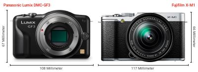 Größenvergleich: Panasonic Lumix DMC-GF3 vs. Fujifilm X-M1