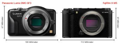 Größenvergleich: Panasonic Lumix DMC-GF3 vs. Fujifilm X-M5 Größenvergleich: Panasonic Lumix DMC-GF3 vs. Fujifilm X-M5