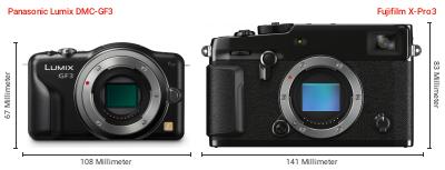 Größenvergleich: Panasonic Lumix DMC-GF3 vs. Fujifilm X-Pro3 Größenvergleich: Panasonic Lumix DMC-GF3 vs. Fujifilm X-Pro3