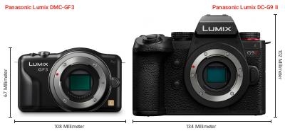Größenvergleich: Panasonic Lumix DMC-GF3 vs. Panasonic Lumix DC-G9 II